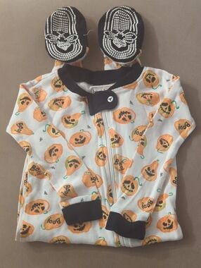 Burt's Bees Baby 12M Jack O Lantern Print Halloween Sleeper Organic Cotton
